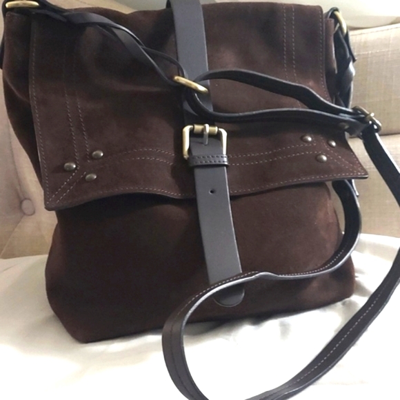 Garnet Hill Handbags - Garnet Hill Siena  Messenger Crossbody Leather Suede Bag Made in Italy